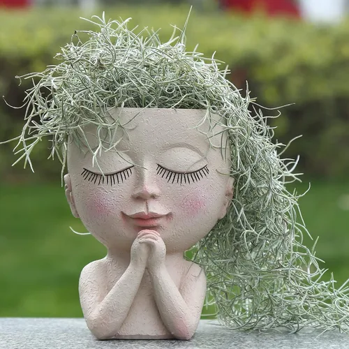 Miniatura 8 de Macetas de cara para suculentas, maceta de cabeza linda, para plantas de interior y exterior
