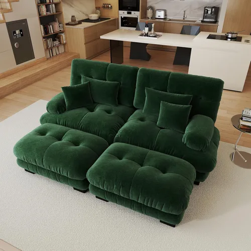 Miniatura 84 de Sofá modular de gran tamaño de 94 pulgadas, sofás seccionales grandes de color beige y blanco para sala de estar, juego de sofá de terciopelo, sofás