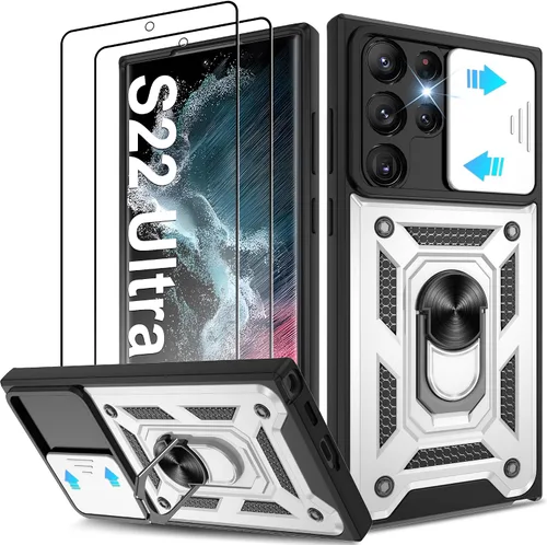 Miniatura 86 de ATUMP Funda para T-Mobile Revvl V Plus 5G con protector de pantalla HD con cubierta de cámara deslizante, soporte de anillo de rotación de 360° Negro