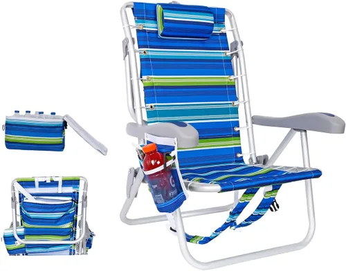 Miniatura 28 de Mochila acolchada de alta resistencia para adultos con reposapiés y bolsa enfriadora Coloque plana, 5 posiciones reclinables Bolsa térmica
