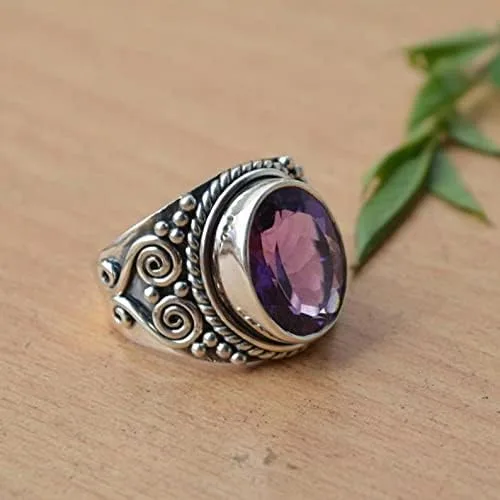 Miniatura 2 de Anillo de plata de ley 925 maciza de amatista natural joyería hecha a mano joyería bohemia de febrero Piedra preciosa amatista