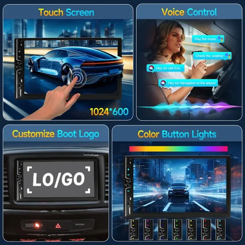 Miniatura 5 de Leadfan Estéreo inalámbrico de doble DIN para automóvil con Apple Carplay, pantalla táctil de 7 pulgadas, receptor de audio para automóvil