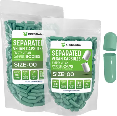Miniatura 6 de XPRS Nutra Cápsulas separadas de tamaño vegano 00 – 500 cápsulas vacías transparentes de primera calidad separadas en bolsas – 00 píldoras vacías
