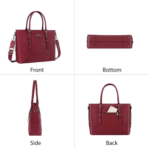 Miniatura 5 de MOSISO Bolso de mano de piel sintética para laptop para mujer (17-17.3 pulgadas), impermeable de gran capacidad, maletín de trabajo de negocios