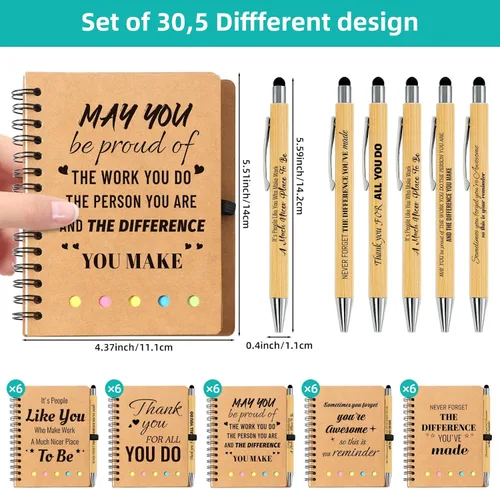 Miniatura 2 de 60 piezas/30 juegos de regalos de agradecimiento a los empleados a granel, cuadernos inspiradores en espiral con bolígrafos motivacionales, regalos