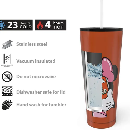 Miniatura 7 de Zak Designs Disney Minnie Mouse - Vaso de viaje de acero inoxidable con aislamiento al vacío con tapa a prueba de salpicaduras, incluye popote