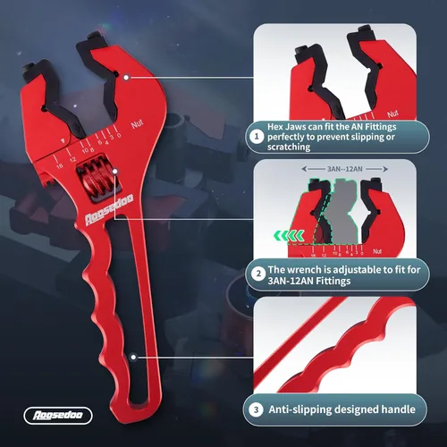 Miniatura 3 de Llave de montaje AN herramienta de montaje AN Llave de montaje de manguera para accesorios 3AN-16AN, aluminio ligero rojo