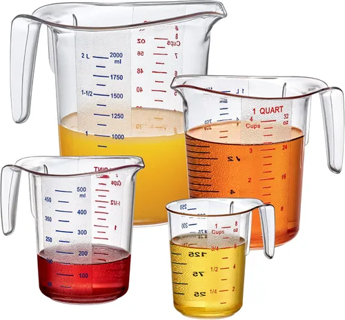 Amazing Abby - Melissa - Vasos medidores de plástico (juego de 4 piezas), jarras medidoras de grado alimenticio, capacidad de 1/2/4/8 tazas,