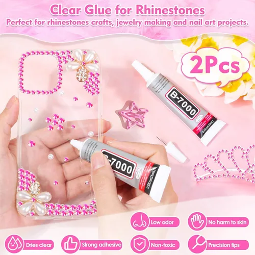 Miniatura 3 de Pegamento adhesivo B7000 con 14000 piezas de diamantes de imitación rosa intenso para manualidades, diamantes de imitación de color rosa AB gelatina