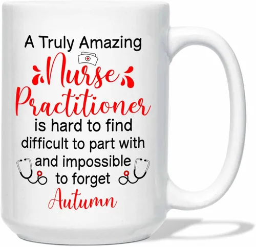 Taza de enfermera practicante con nombre personalizado, regalo NP, taza de café para estudiante de enfermería, regalo médico personalizado para