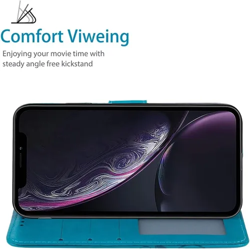 Miniatura 3 de Funda para iPhone XR con protector de pantalla de vidrio templado, funda de cuero con diseño de flor para tarjeta de crédito con soporte para iPhone
