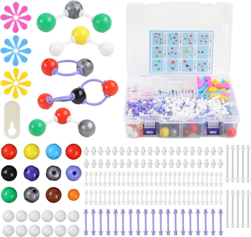 Miniatura 9 de Kit de modelo molecular de química de 207 piezas, 79 átomos, 18 orbitales de nube de electrones, 110 enlaces de enlaces, molécula de química