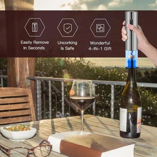Miniatura 3 de VIDYSUFYR Juego de abridor eléctrico de botellas de vino, plateado, abridor automático de botellas de vino con luz LED, kit de sacacorchos