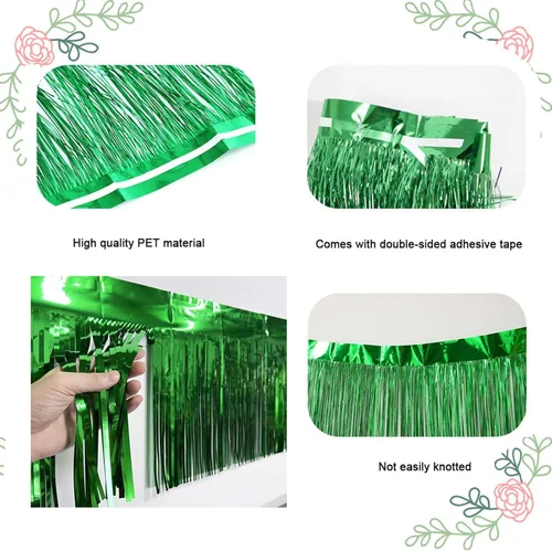 Miniatura 6 de 6 paquetes de 10 pies de guirnalda de flecos de aluminio con oropel, guirnalda de flecos de aluminio metálica para colgar en la pared, bandera