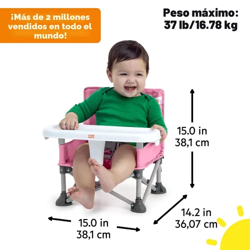 Miniatura 3 de Bright Starts Pop 'N Sit asiento elevado portátil, uso en interiores/exteriores, asiento de piso con bandeja para alimentación, rosa, 6 meses - 3