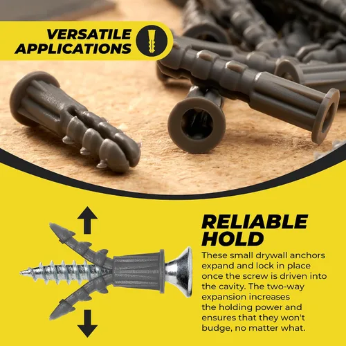 Miniatura 2 de Anclajes de yeso de plástico acanalados Qualihome - Anclajes de pared para paneles de yeso - Anclajes de tornillo de plástico para paneles de yeso