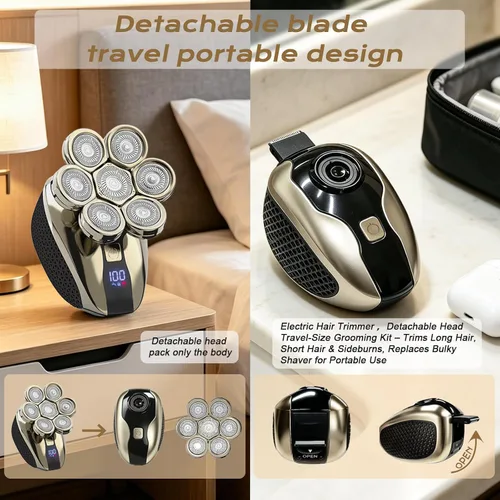 Miniatura 5 de Afeitadoras de cabeza 7D para hombres calvos, maquinilla de afeitar eléctrica a prueba de agua para hombres con pantalla LED, afeitadoras de cabeza