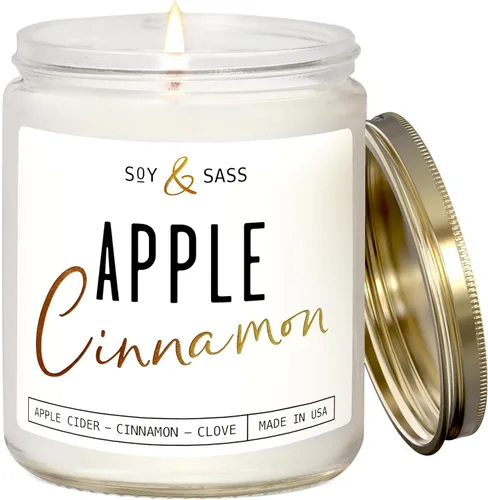 Velas de Manzana y Canela, Vela de Manzana y Canela - 'Apple Cinnamon' Infundida con Aceites Esenciales I Velas de Soja Aromáticas Fuertes para el