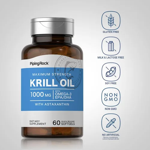 Miniatura 3 de Piping Rock Aceite de krill 1000 mg cápsulas blandas 60 unidades Suplemento para mujeres y hombres con Omega 3, astaxantina, EPA, DHA Sin