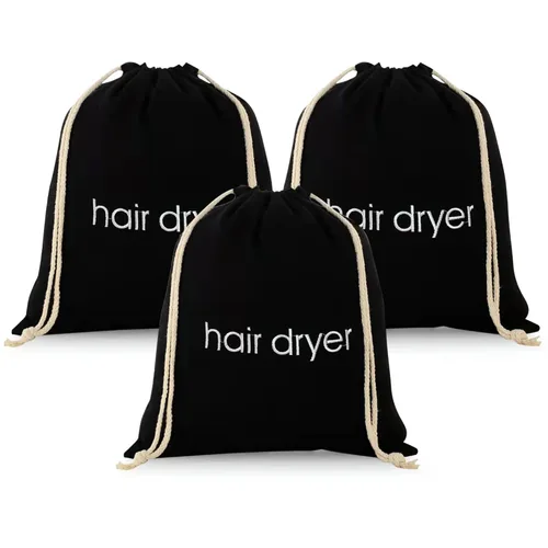 3, 6, 8 bolsas para secador de pelo, bolsa con cordón, bolsa para secador de pelo para viaje y baño (3 unidades, negro)