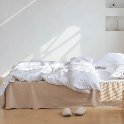 Miniatura 7 de BISELINA - Falda de cama de lino francés con esquina plisada de 14 pulgadas, caída a medida, natural, mezcla de lino y algodón, guardapolvo básico