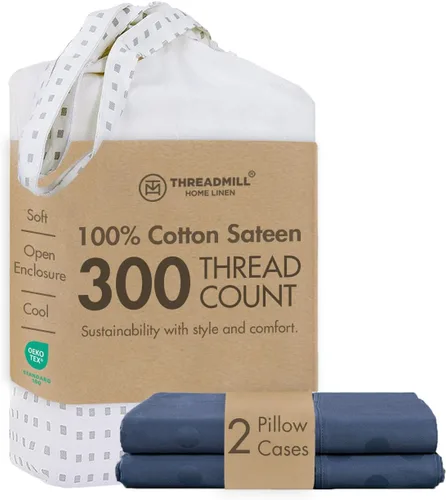 Miniatura 10 de Threadmill Home Linen Bedding - Juego de sábanas de 300 hilos, 100 % algodón, juego de cama de lujo, 4 piezas, tejido de satén suave, color blanco