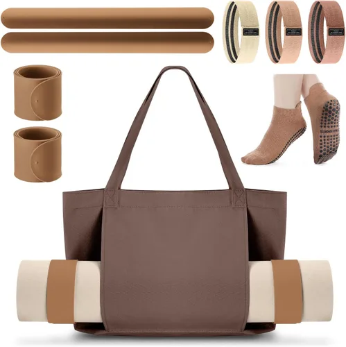Miniatura 12 de Conjunto de bolsa de yoga Halloscume para mujeres que incluye bolsa tote para esterilla de yoga, banda de resistencia Booty, calcetines deportivos