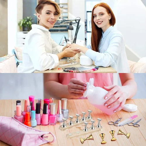 Miniatura 7 de Juego de 2 soportes de práctica de uñas acrílicas, soporte magnético para exhibición de uñas, herramienta de manicura con masilla adhesiva