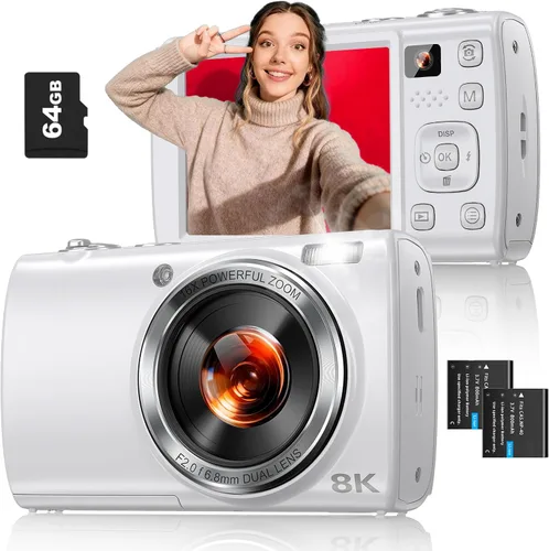 Cámara digital 8K para fotografía, cámara de videoblogs WiFi de 88 megapíxeles para YouTube con lente frontal y trasera, enfoque automático, zoom