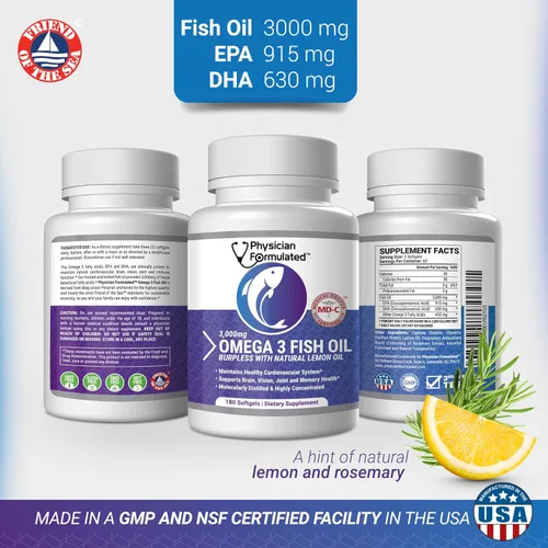 Miniatura 4 de Aceite de pescado Omega 3 3000 mg por porción - 915 mg Epa, 630 mg Dha, 2000 mg Omega total 3 6 9 XL - 180 cápsulas