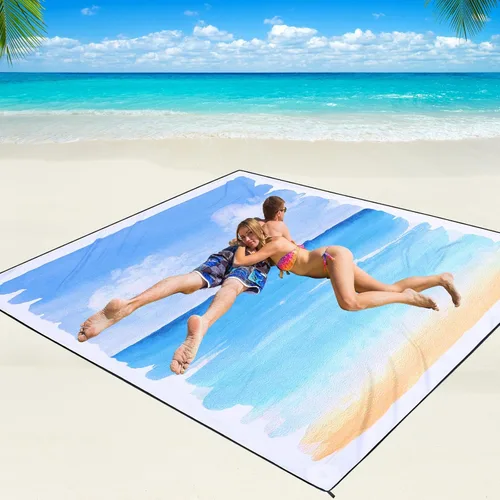 Miniatura 72 de WIWIGO Manta de playa impermeable a prueba de arena tapete de playa 79" X 83"/10'x9' para 2-8 adultos, de secado rápido, tapete de picnic al aire