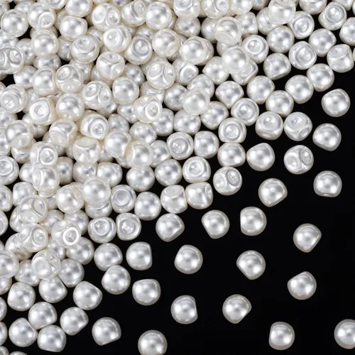 Miniatura 9 de HINZIC 100 botones redondos de perlas de 0.394 pulgadas a granel con agujero, accesorios de decoración de cuentas de perlas de plástico blanco