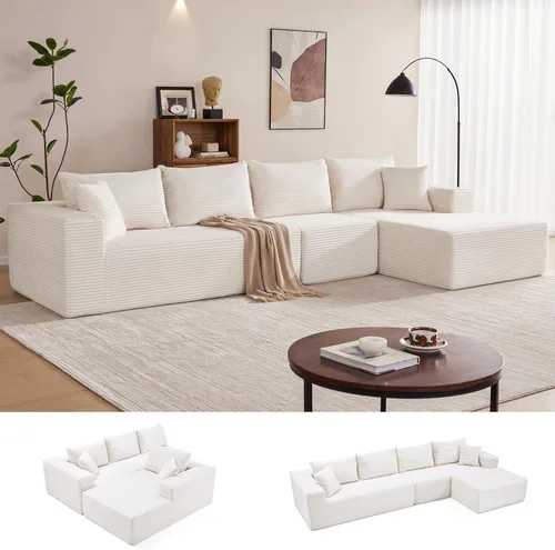 Miniatura 20 de Mangodan Sofá seccional Cloud, sofá deshuesado para sala de estar, sofá modular con asiento profundo, cómodo sofá esponjoso en forma de L con diván