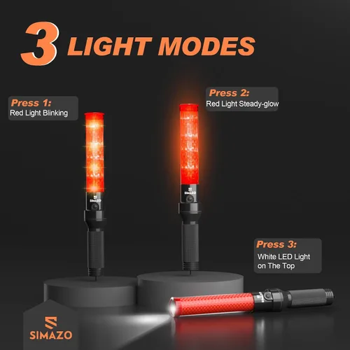Miniatura 6 de Paquete de 4 varitas de tráfico, varita de control de tráfico de 16 pulgadas con LED blanco en la parte superior, bastón de señal de seguridad