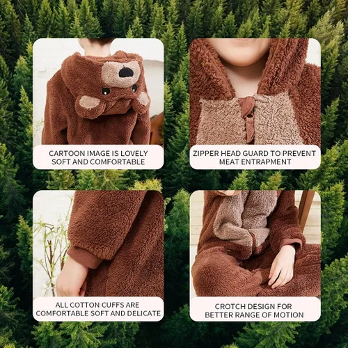 Miniatura 5 de COSUSKET Disfraz de oso marrón de franela de ajuste cómodo para niños, pijamas de animal para niños y niñas, regalos