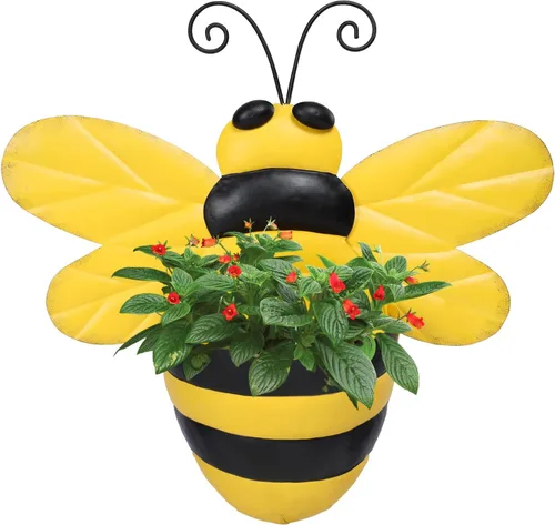 Miniatura 9 de Macetero de Pared de Metal Abeja Maceteros de Pared Montados Maceta Pequeña con Drenaje para Interior Exterior Macetero Colgante Estilo Granja