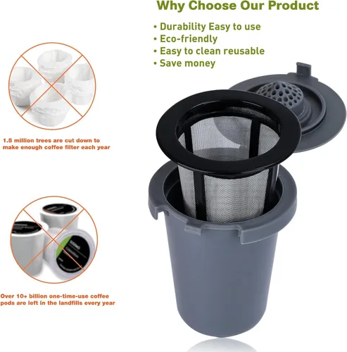 Miniatura 5 de 2 vasos de filtro de café reutilizables, compatibles con SS-RFC cafetera de una sola porción, taza de filtro gris para el hogar, filtro de café