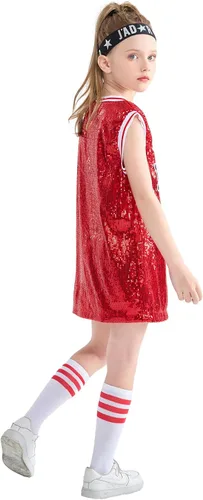 Miniatura 5 de LOLANTA Ropa de baile Hip Hop para niñas, vestido de lentejuelas para niños, camiseta larga sin mangas de jazz para animadoras