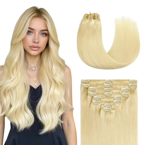Miniatura 15 de Sunya Extensiones de cabello humano real con clip, color negro azabache, doble trama, lacio, 12 pulgadas, #1, 8 unidades, 3.53 oz