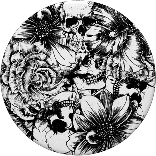 Miniatura 3 de PopSockets de calaveras florales en blanco y negro intercambiable PopGrip