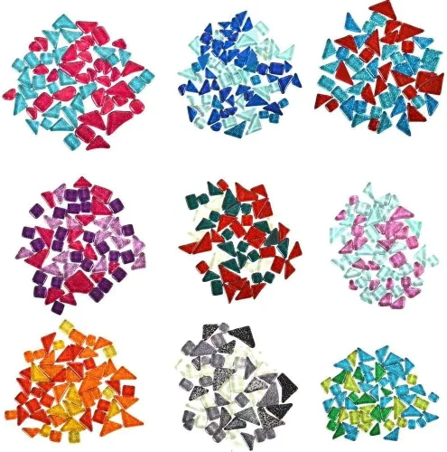 Miniatura 2 de Azulejos de mosaico de colores mixtos de 7.05 oz, piezas de mosaico de cristal brillante, vidrieras a granel, formas surtidas, azulejos de mosaico