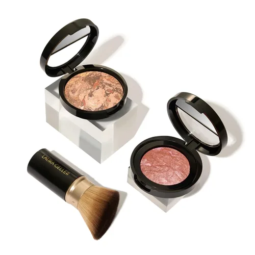 Miniatura 12 de LAURA GELLER NEW YORK Kit Blush-n-Glow (3 piezas): Base de maquillaje en polvo iluminador Baked Balance-N-Glow, Porcelain + brocha retráctil Kabuki
