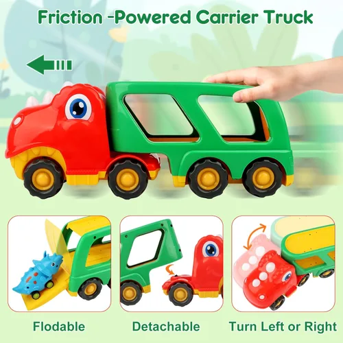 Miniatura 5 de Nicmore Juguetes para niños pequeños, camión de dinosaurios para niños: juguetes para niños de 2, 3, 4, 5 años, camión transportador de dinosaurios