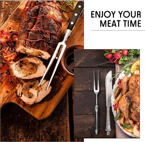 Miniatura 4 de CHENGU 2 tenedores para tallar carne de 12 pulgadas de acero inoxidable para servir cocinar con mango de madera, parrilla clásica con mango de ABS