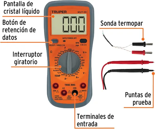 Miniatura 2 de TRUPER MUT-39 Multímetro digital profesional