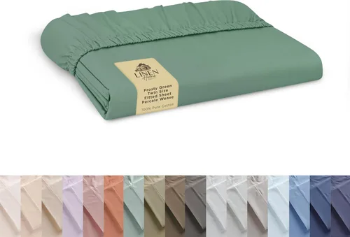 Miniatura 71 de Sábana bajera de 100% algodón percal, tamaño King, verde salvia, 1 sábana bajera con bolsillos profundos, ropa de cama fresca y resistente, 78 x 80