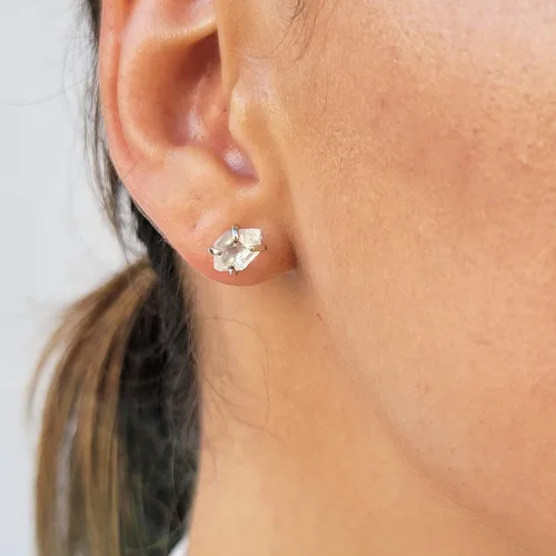 Miniatura 134 de Natural raw gemstone stud earrings with white gold over 925 sterling silver, 6 to 7mm rough genuine quality birthstone gift for her, Uniquelan