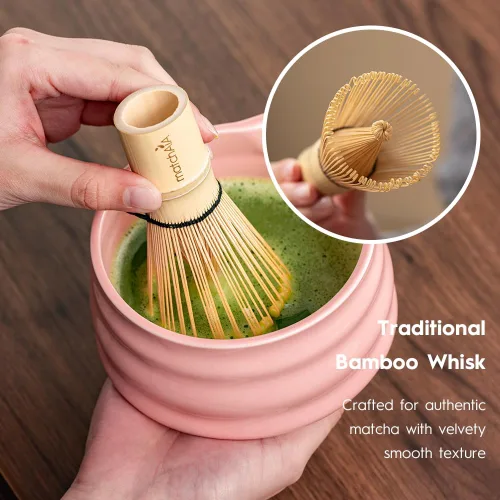 Miniatura 5 de MatchAiA Juego de batidor de matcha, cuenco de cerámica, batidor de bambú con soporte, tamiz, cuchara Schima, soporte para cuchara y toalla de té