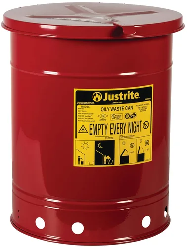 Miniatura 10 de Justrite Recipiente para desechos aceitosos de acero galvanizado de 10 galones, recipiente de seguridad metálico para trapos con aceite de 18 x 14