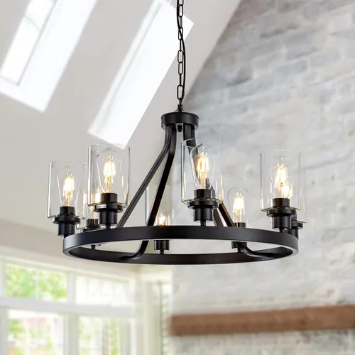 Miniatura 10 de Lanhall - Lámpara moderna de 6 luces para comedor, lámpara de techo en níquel cepillado para cocina, candelabro colgante con pantalla de vidrio